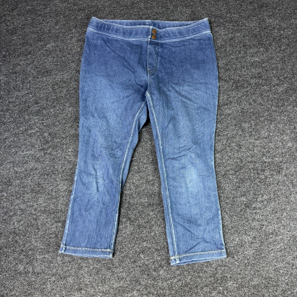 HUE Cropped Jeans Womens Medium Blue Denim Cotton Stretch Medium Wash Pull On